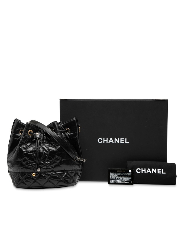 Pre-Loved by Azura Reborn - Pre-Loved Shiny Aged Calfskin CC Chain Drawstring Bucket Bag