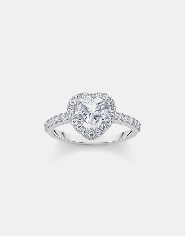 THOMAS SABO - Halo ring with white, heart-shaped zirconia