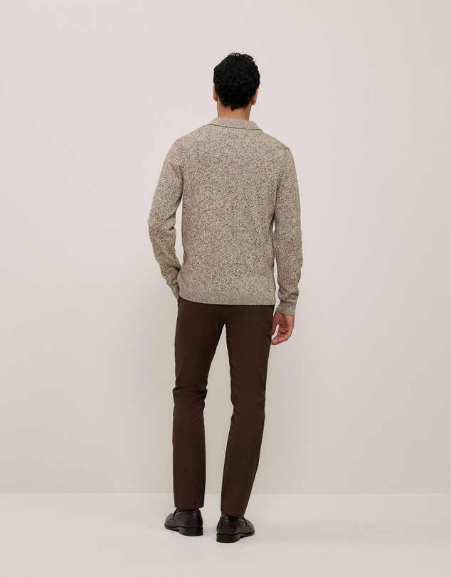 Trenery - Cotton Speckle Knit Polo in Stone