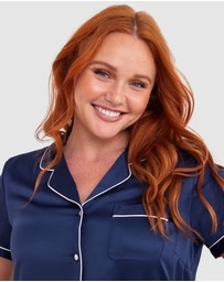 Bras N Things - Liquid Satin Short Sleeve Top - Navy