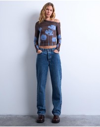 TOPSHOP - Microfibre Floral Print Ruched Long Sleeve Top