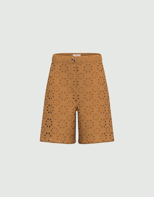 Emme - Camel Cotton Embroidered Shorts