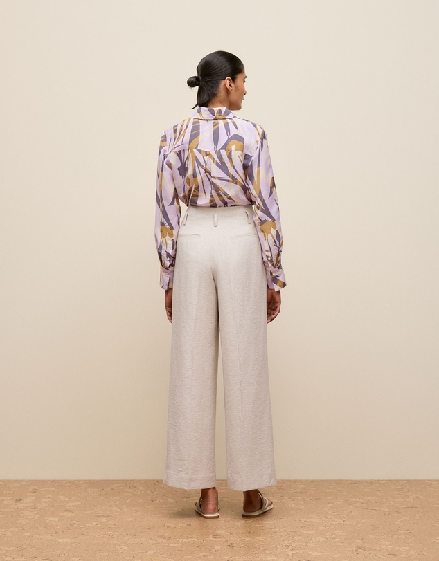 Trenery - Linen Blend Double Pleat Pant in Stone