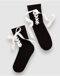 High Heel Jungle - Gifted Satin Ribbon Sock-Black