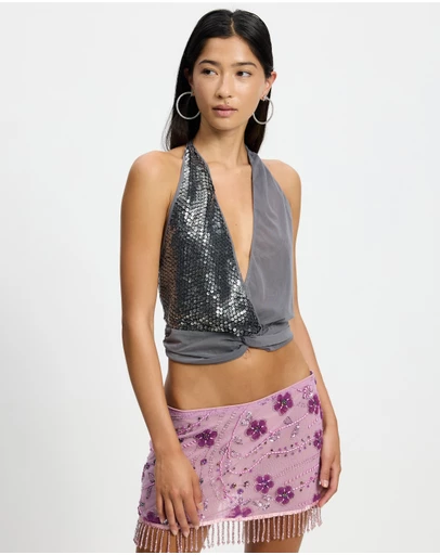 Jaded London - Sequin Mesh Twist Top