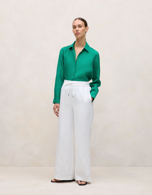 Trenery - Linen Drawcord Wide Leg Pant in White