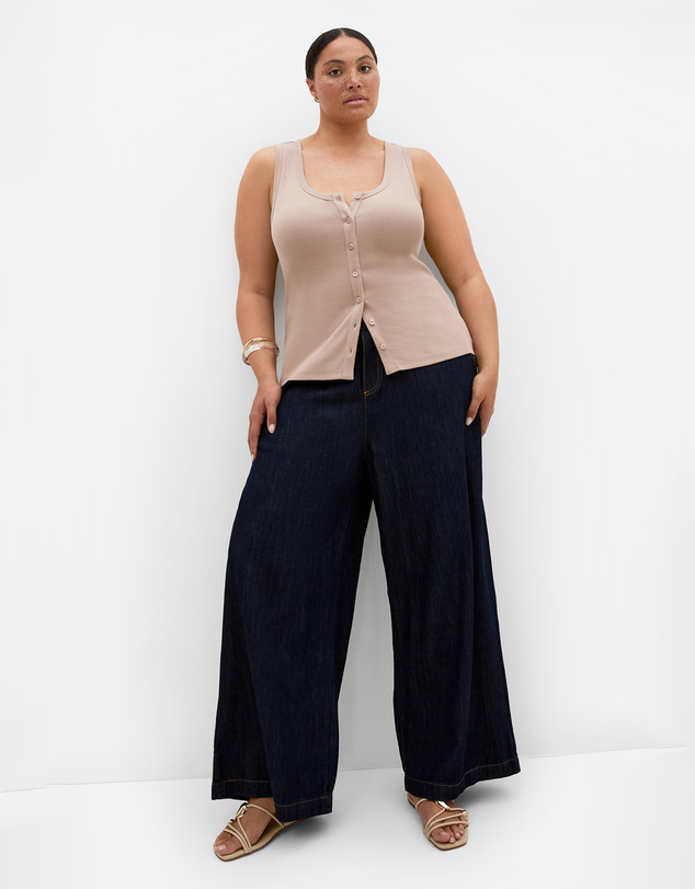 City Chic - Plus size Tara Button Through Tank - neutral