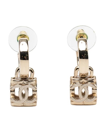 Pre-Loved by Azura Reborn - Pre-Loved CC Gold Plated Enamel Cube Drop Hoop Push Back Earrings