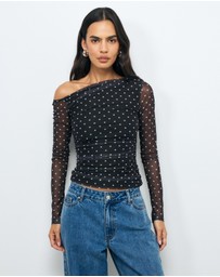 AERE - Chloe Off Shoulder Mesh Top