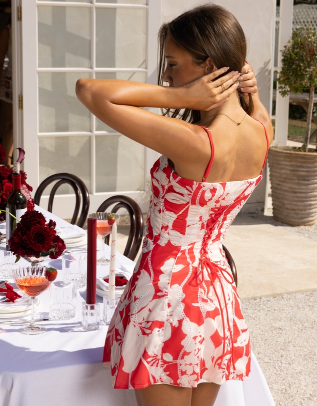 Beginning Boutique - Bellie Red Floral Mini Dress