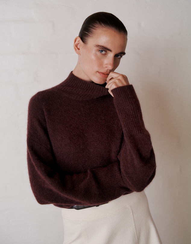 Trenery - Alpaca Merino Blend Relaxed Mock Neck in Espresso