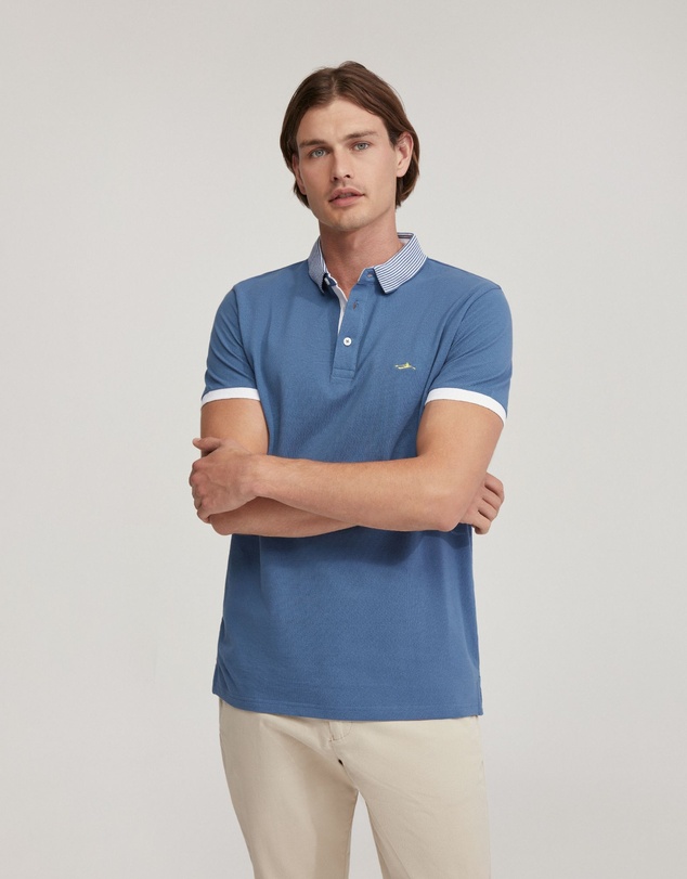 Oxford - Dylan Striped Collar Pique Polo