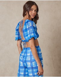 AERE - Tie Front Puff Sleeve Crop Top