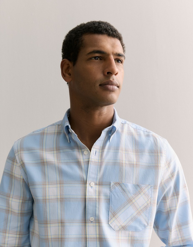 Trenery - Regular Fit Supima Cotton Gradient Check Shirt in Pale Blue
