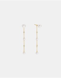 Ania Haie - Gold Cascade Shell Pearl Station Drop Stud Earrings