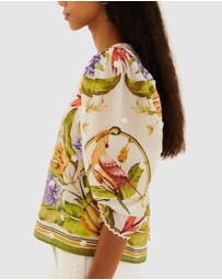 Farm Rio - Tropical Scarf Sand Green Blouse