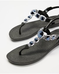 Holster - Mykonos Jewelled T-bar Sandal - Black - Women's