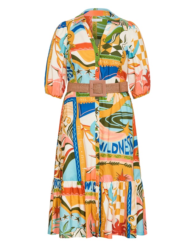 City Chic - Plus size Wild Soul Print Shirt Dress - peach
