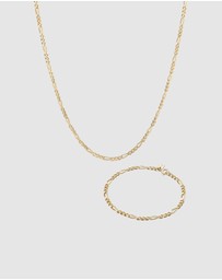 Kuzzoi - ICONIC EXCLUSIVE - Jewelry Set Men Figaro Chain in 925 Sterling Silver Gold Plated