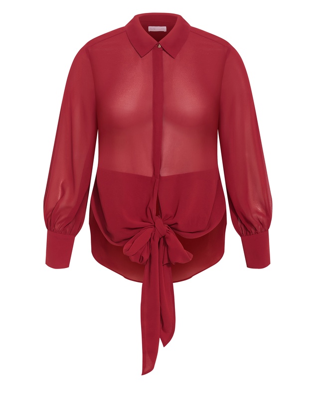City Chic - Plus size Jane Tie Hem Shirt - ruby