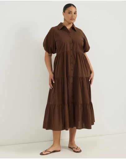 Atmos&Here Curvy - Alexis Tiered Button Through Midi Dress