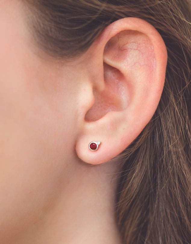 Georgini - Natural Ruby And Two Natural Diamond July Silver Earrings