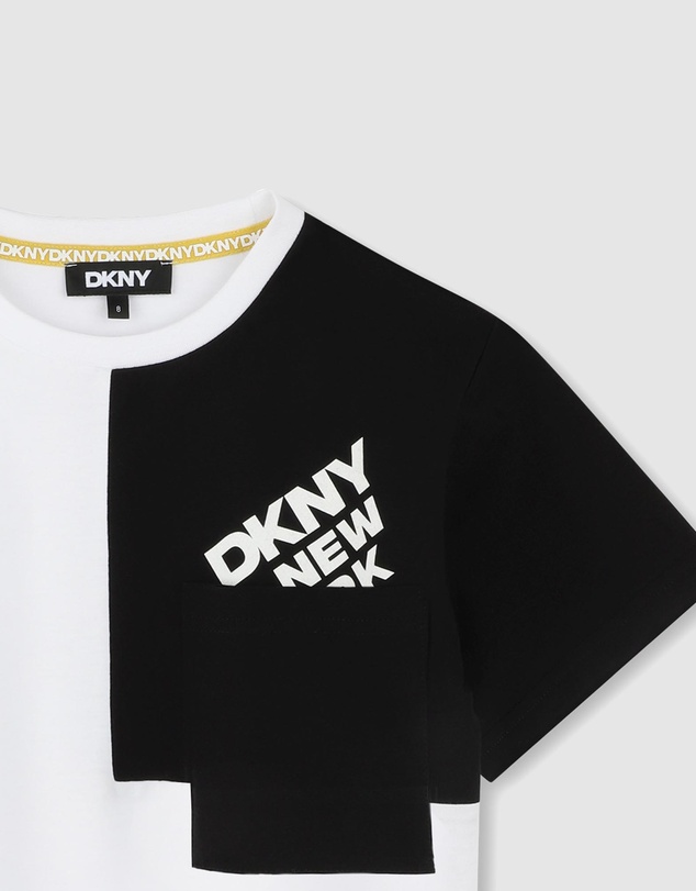DKNY - Two-Tone Angled Logo Short Sleeve T-Shirt - Kids-Teens