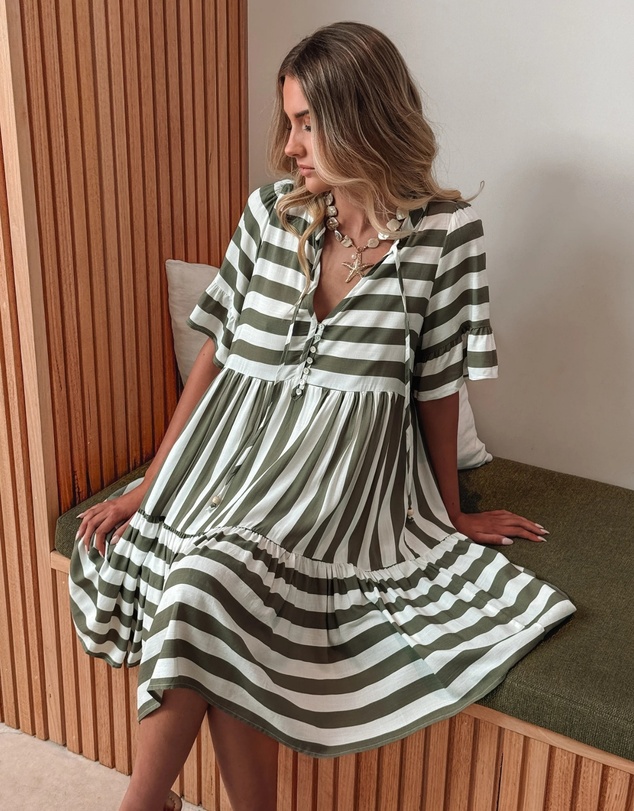 Esther & Co - Serah Dress - Khaki Stripe
