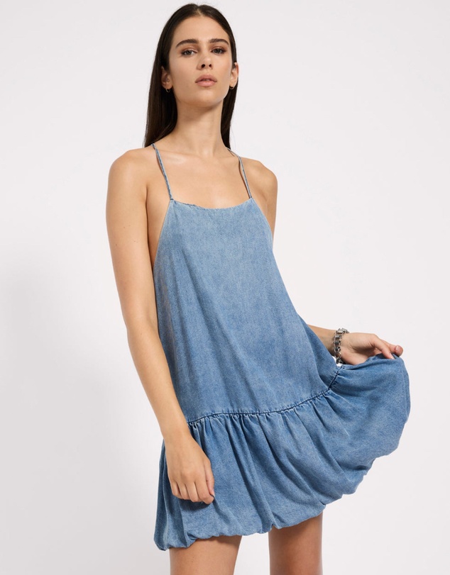 ONE TEASPOON - Tencel Bubble Hem Mini Slip Dress - Washed Blue