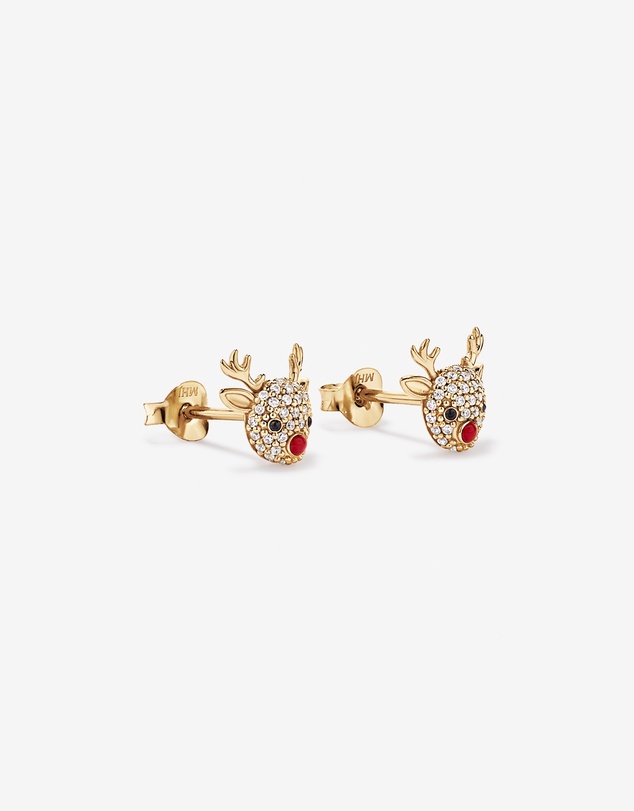 Michael Hill - Christmas Reindeer Stud with Cubic Zirconia Earrings in 18kt Yellow Gold Vermeil