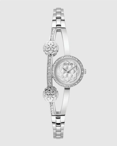 GUESS - Chloe Crystal Silver-tone Flower Bangle Watch