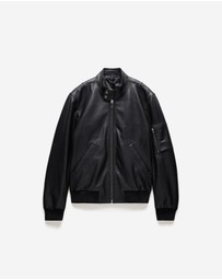 Calibre - Stand Collar Leather Bomber Jacket Black