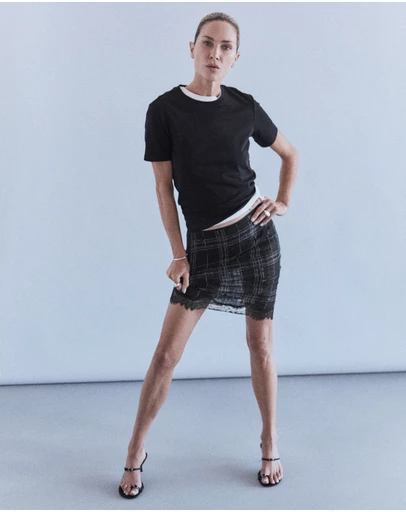 M.N.G - Linen Blend Checked Skirt