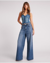 ONE TEASPOON - Love Machines Mid Waist Super Wide Leg Denim Jeans - Blue Thunder