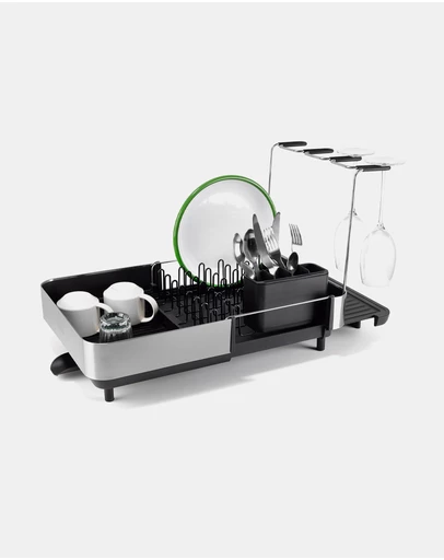 Joseph Joseph - Extend™ Steel Plus Expandable Black Dish Drainer with Wine Glass Rack