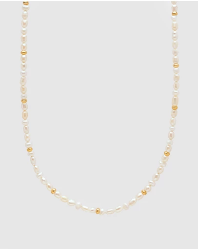 Nialaya Jewellery - Men's Mini Pearl Choker with Gold Plating