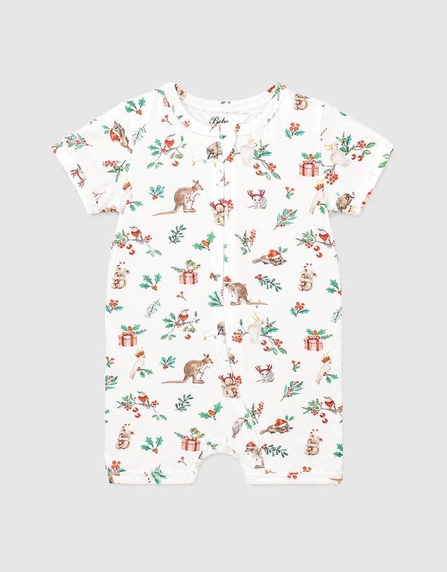 Bebe by Minihaha - Festive Print SS Zip Romper - Babies