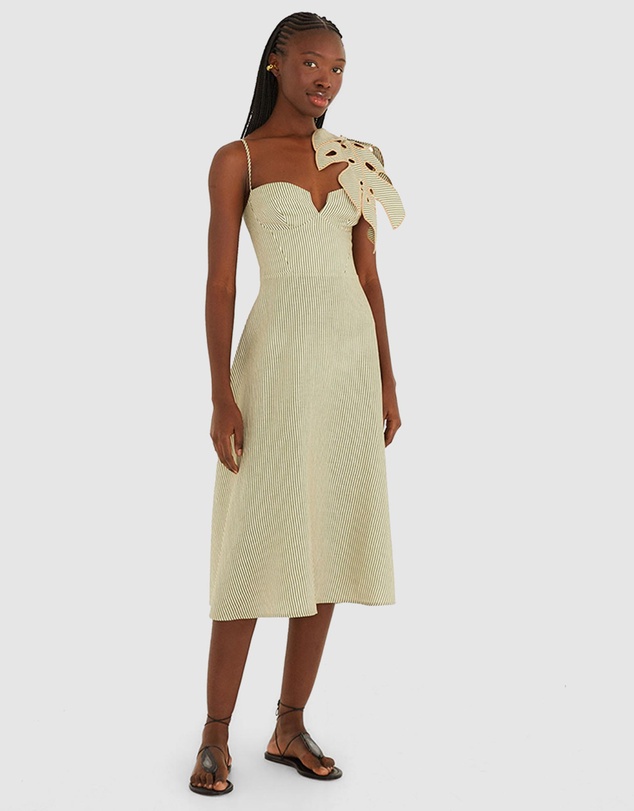 Farm Rio - Striped Monstera Leaf Sleeveless Dress