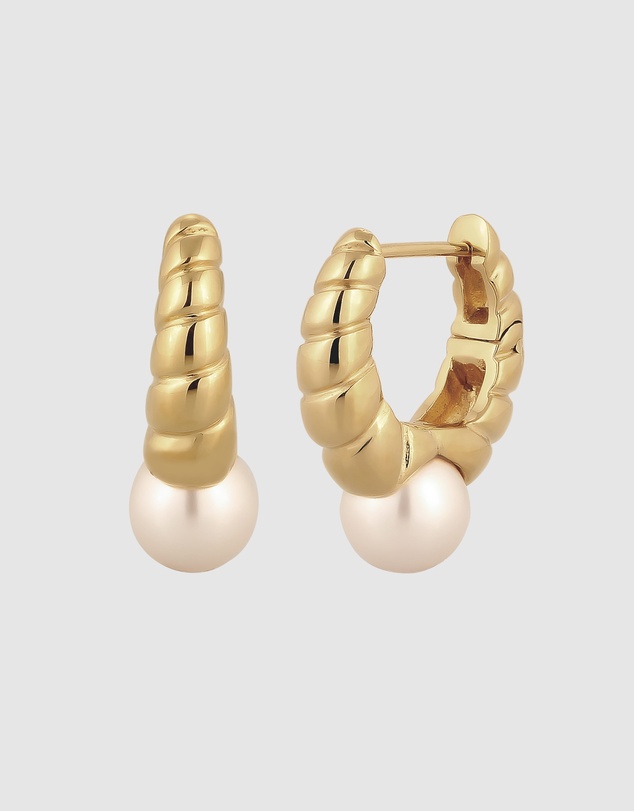 Elli Jewelry - Earrings Women Creole Elegant White Pearl 925 Sterling Silver Gold Plated