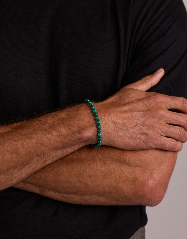 Michael Hill - 21cm Malachite Bead Bracelet in Sterling Silver