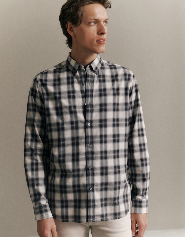 Trenery - Ombre Check Shirt in Charcoal
