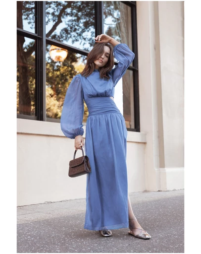 Petal & Pup - Neveah Long Sleeve Maxi Dress - Dusty Blue