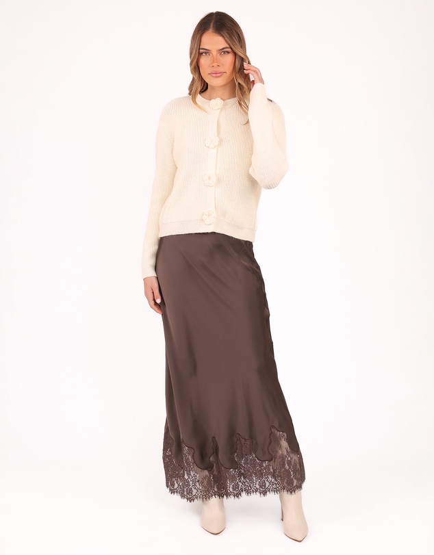 Petal & Pup - Alira Lace Trim Midi Skirt - Brown