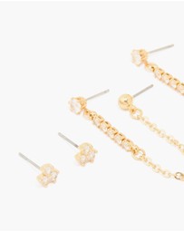 Lovisa - Gold Plated Brass Cubic Zirconia Chain Earrings & Ear Cuffs 3-Pack
