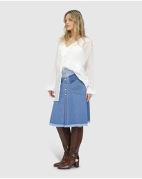 Belle & Bloom - Let Me Wander Button Front Denim Midi Skirt