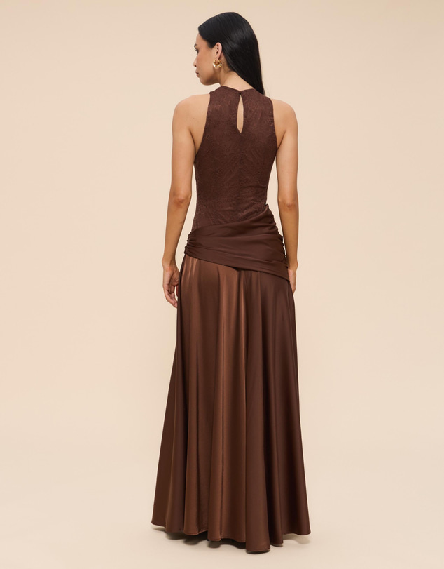 Revibe - Repaired CHANCERY Layla High Neck Lace Panelled Maxi Dress - AU 12