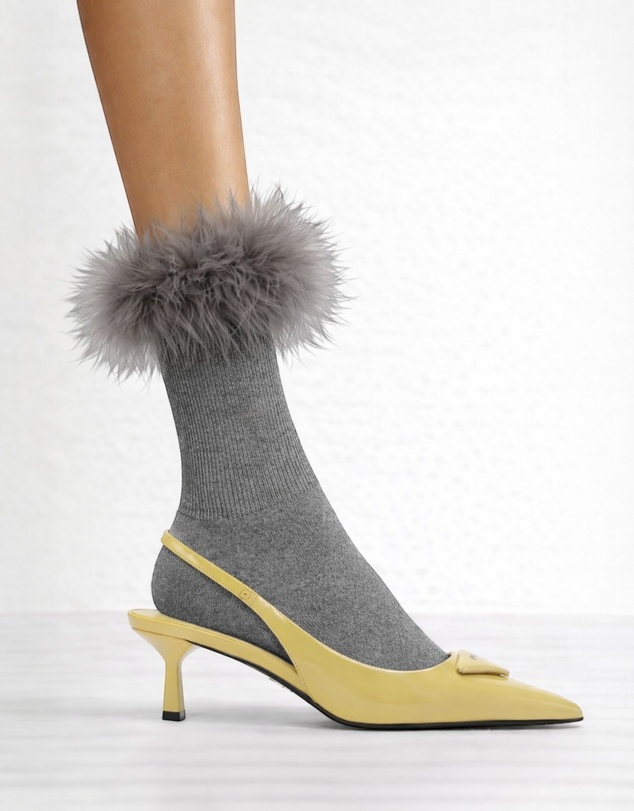 High Heel Jungle - Frou-Frou Faux Fur Trim Combed Cotton Socks