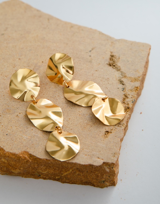 Meshca - Three Tier Beaten Earrings