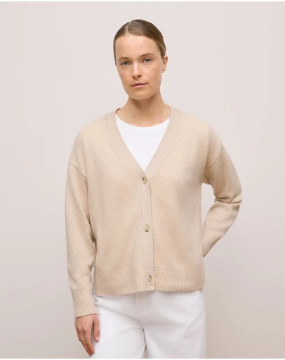 Trenery - Wool Cashmere Relaxed V Cardigan in Oat Marle