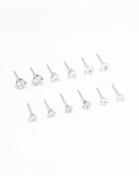 Lovisa - Waterproof Stainless Steel Cubic Zirconia Stud Earrings 6-Pack